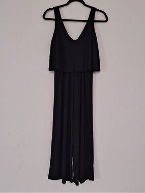 TAHARI EUC Elegant Black Women's Jumpsuit Sleeveless w/ Flounced Top, Wide Leg